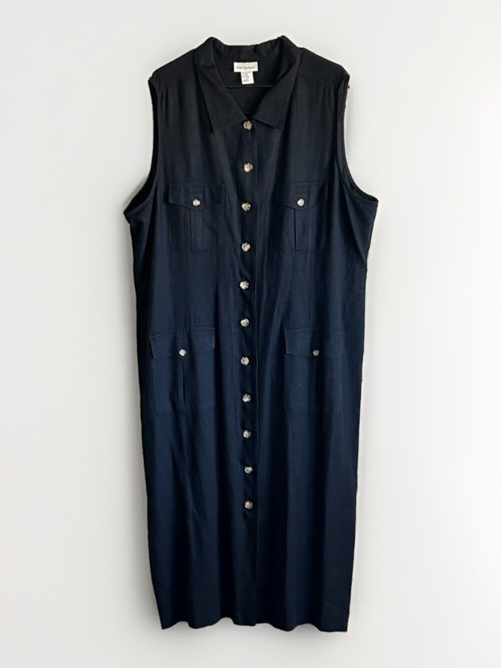 Avenue Women's Size 24 Black Linen Blend Sleeveless Button-Front Maxi Dress